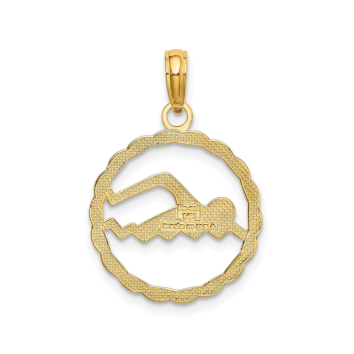 14k Yellow Gold Swimmer Pendant with Twisted Rope Circle Frame, Unisex Athletic Charm