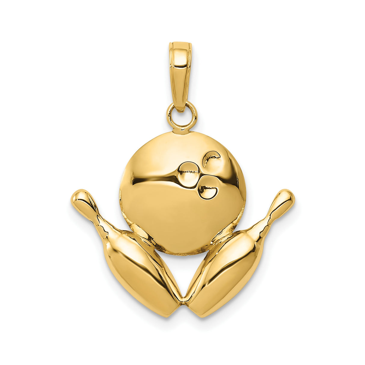 14k Yellow Gold Bowling Pendant with Ball and Pins Design, Sports Charm for Men and Women
