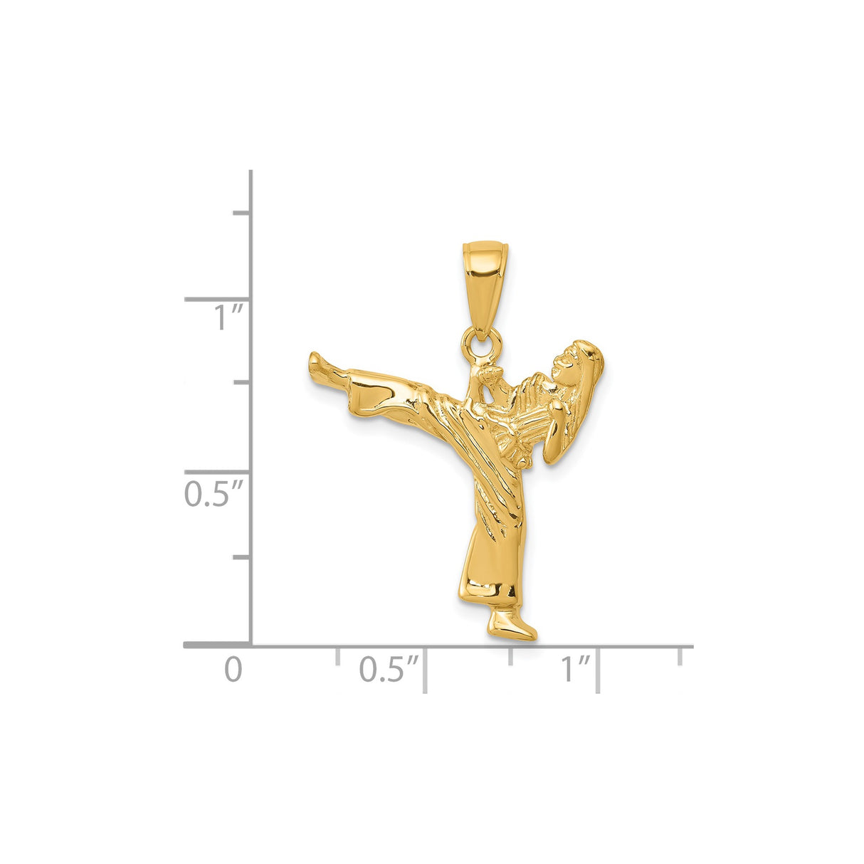 14k Yellow Gold Martial Artist Pendant, High Kick Karate Pose, Taekwondo Symbol, Unisex Charm