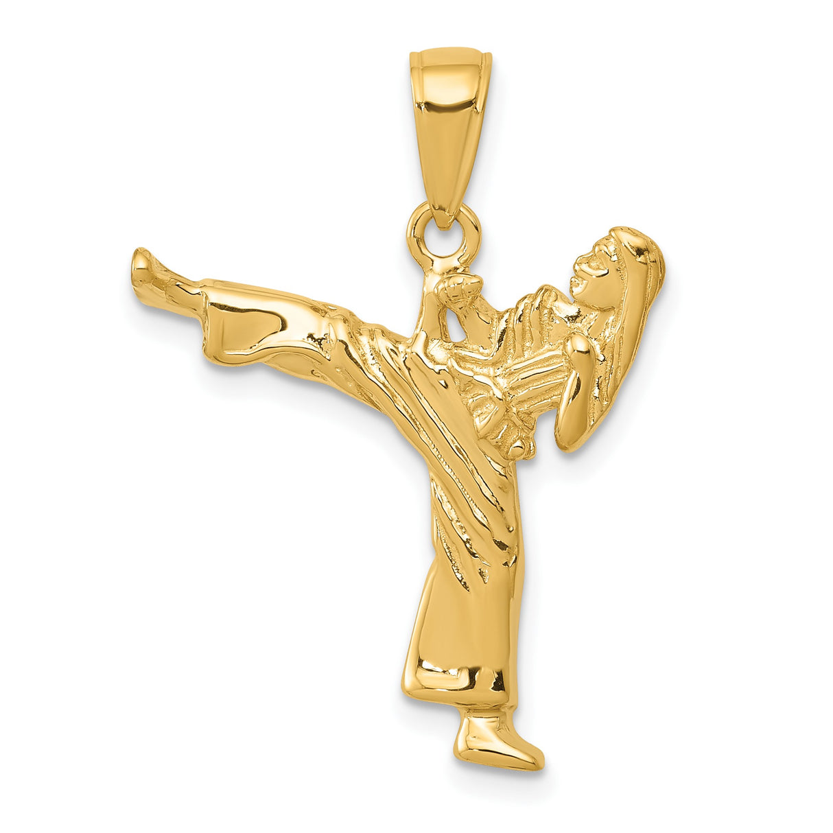 14k Yellow Gold Martial Artist Pendant, High Kick Karate Pose, Taekwondo Symbol, Unisex Charm