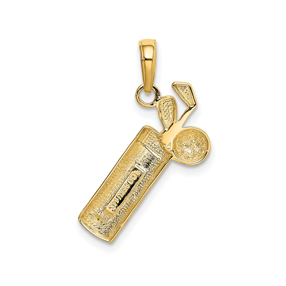 14k Yellow Gold Golf Bag Pendant with Clubs and Dimpled Ball, Sports Charm for Men and Women