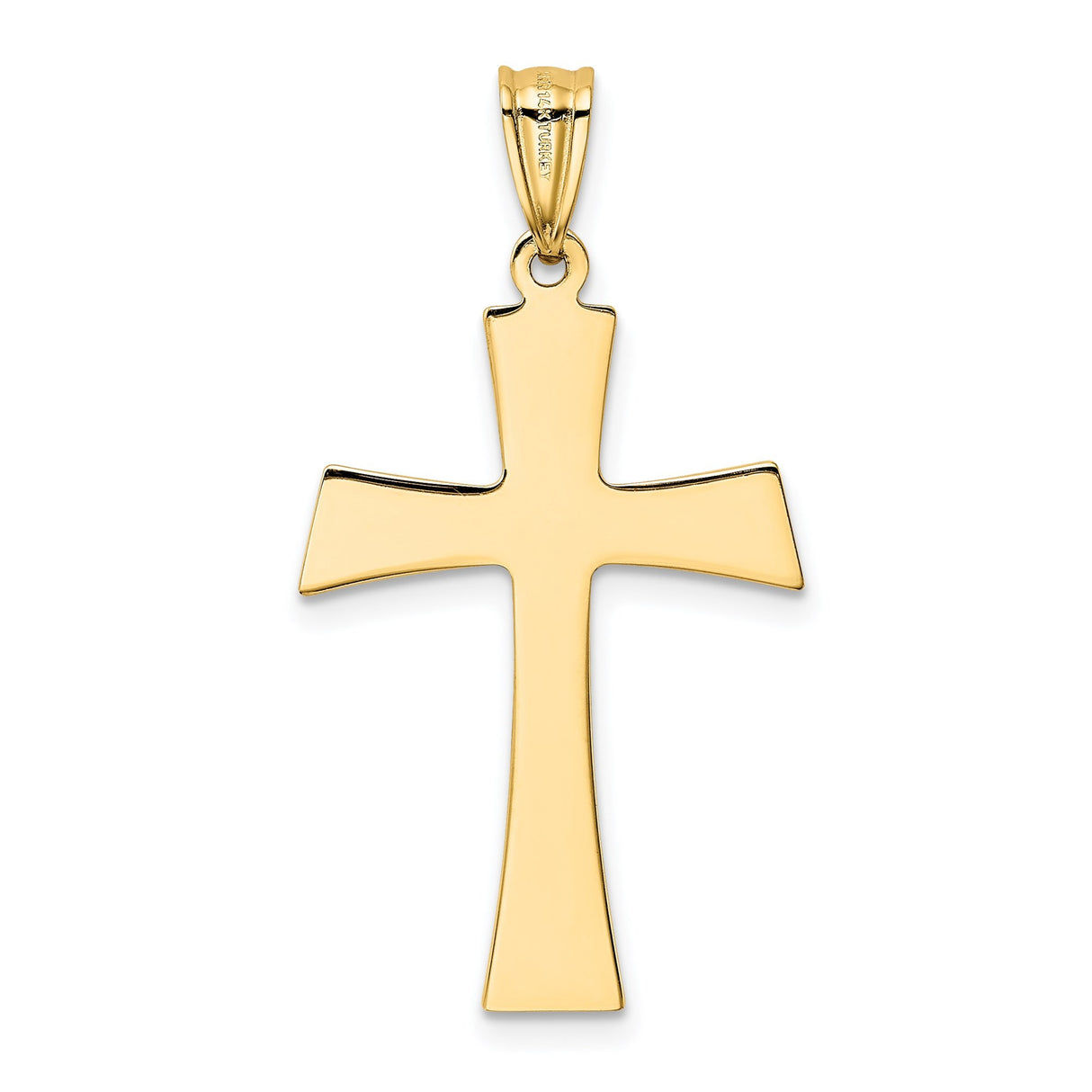14k Yellow and White Gold Latin Cross Pendant, Polished Hourglass Design, Unisex Religious Charm