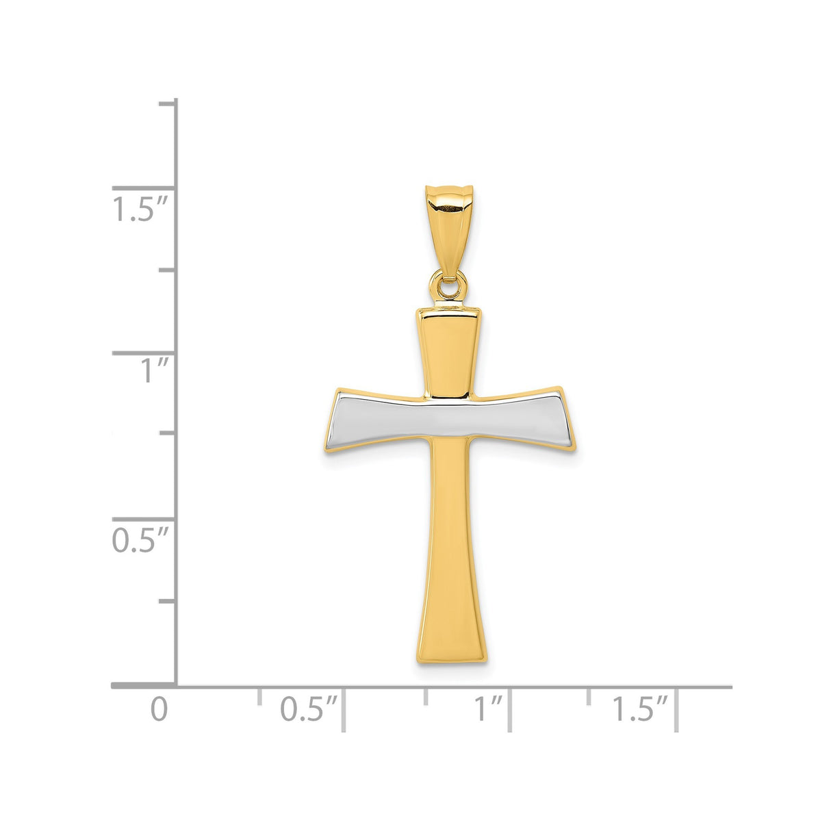 14k Yellow and White Gold Latin Cross Pendant, Polished Hourglass Design, Unisex Religious Charm