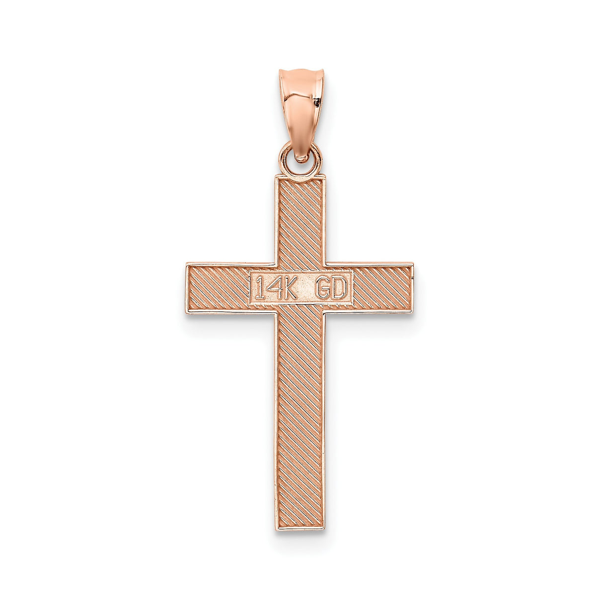 14k Rose Gold Cross Pendant, Textured Latin Faith Design, Polished Religious Jewelry for Men and Women