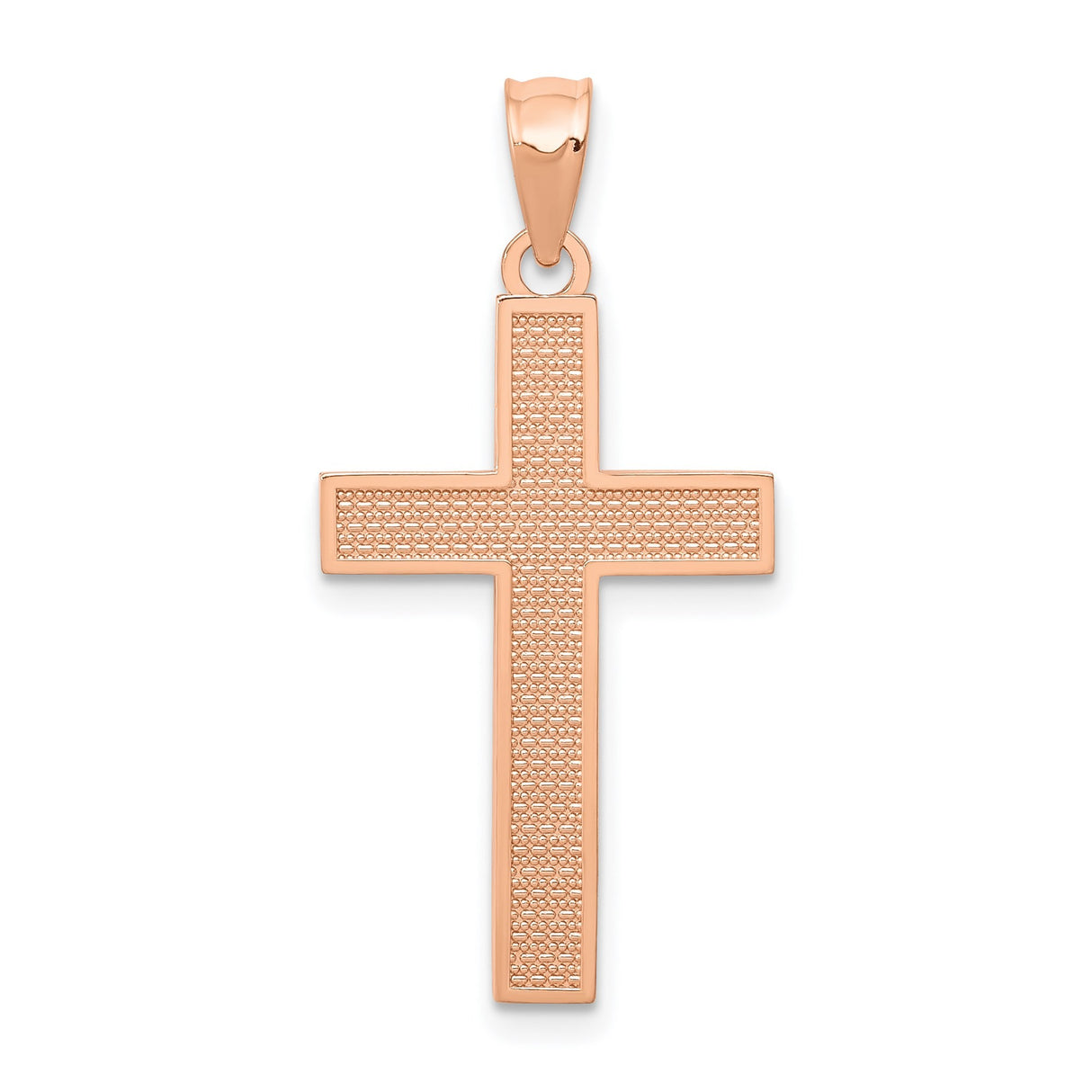 14k Rose Gold Cross Pendant, Textured Latin Faith Design, Polished Religious Jewelry for Men and Women