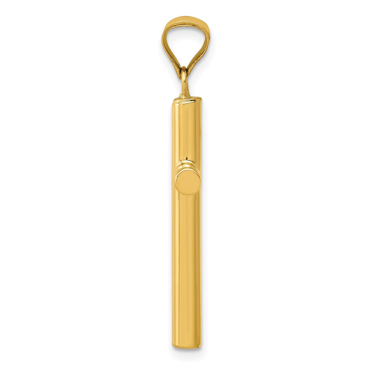 14k Yellow Gold Cross Pendant, Sleek Cylindrical Religious Charm with Mirror Finish