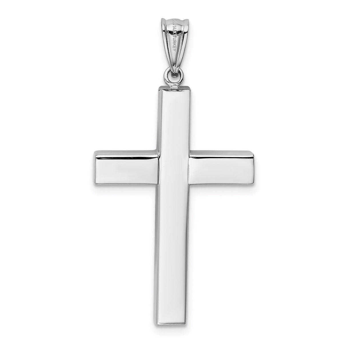 14k White Gold Latin Cross Pendant, Beveled Minimalist Design with Mirror Finish