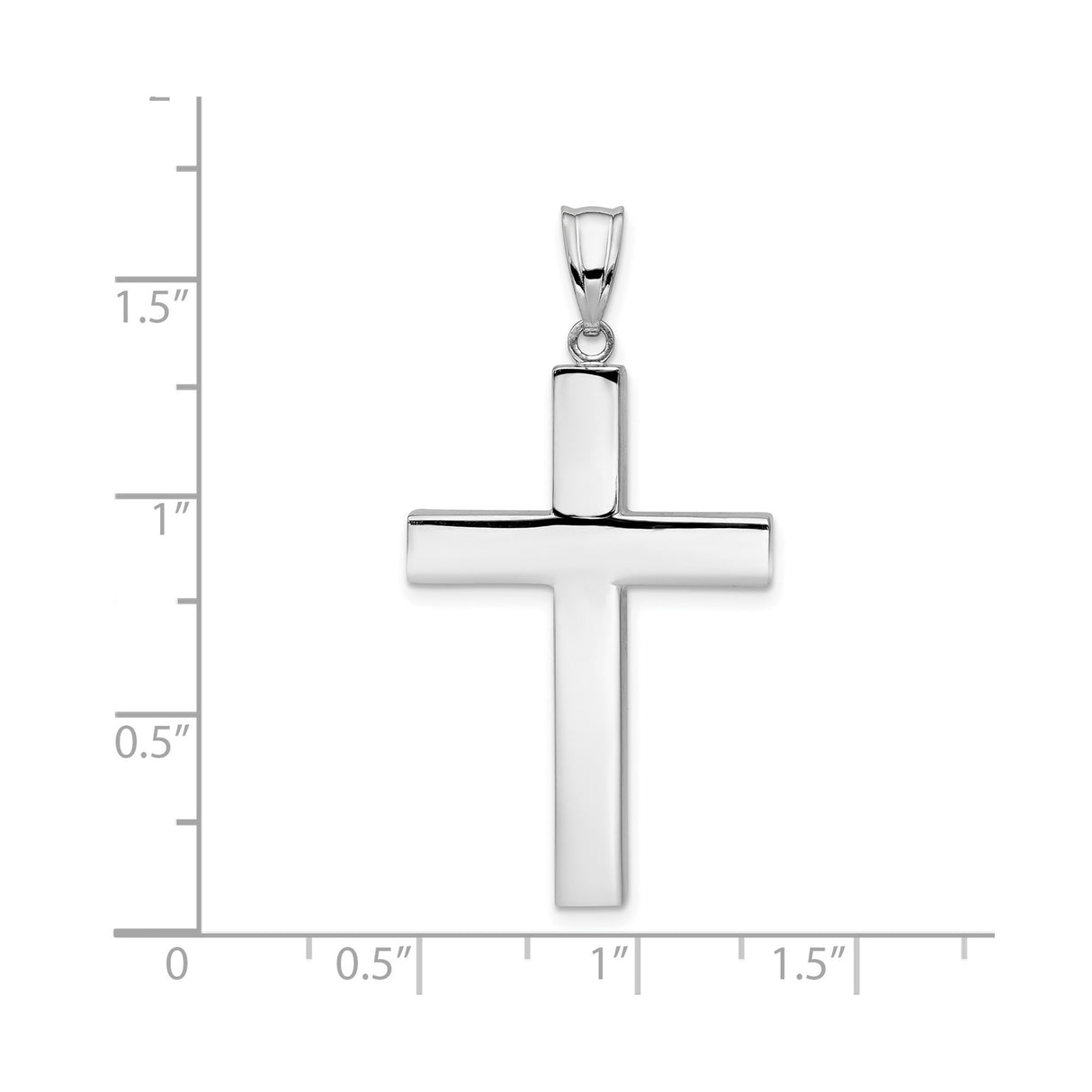 14k White Gold Latin Cross Pendant, Beveled Minimalist Design with Mirror Finish