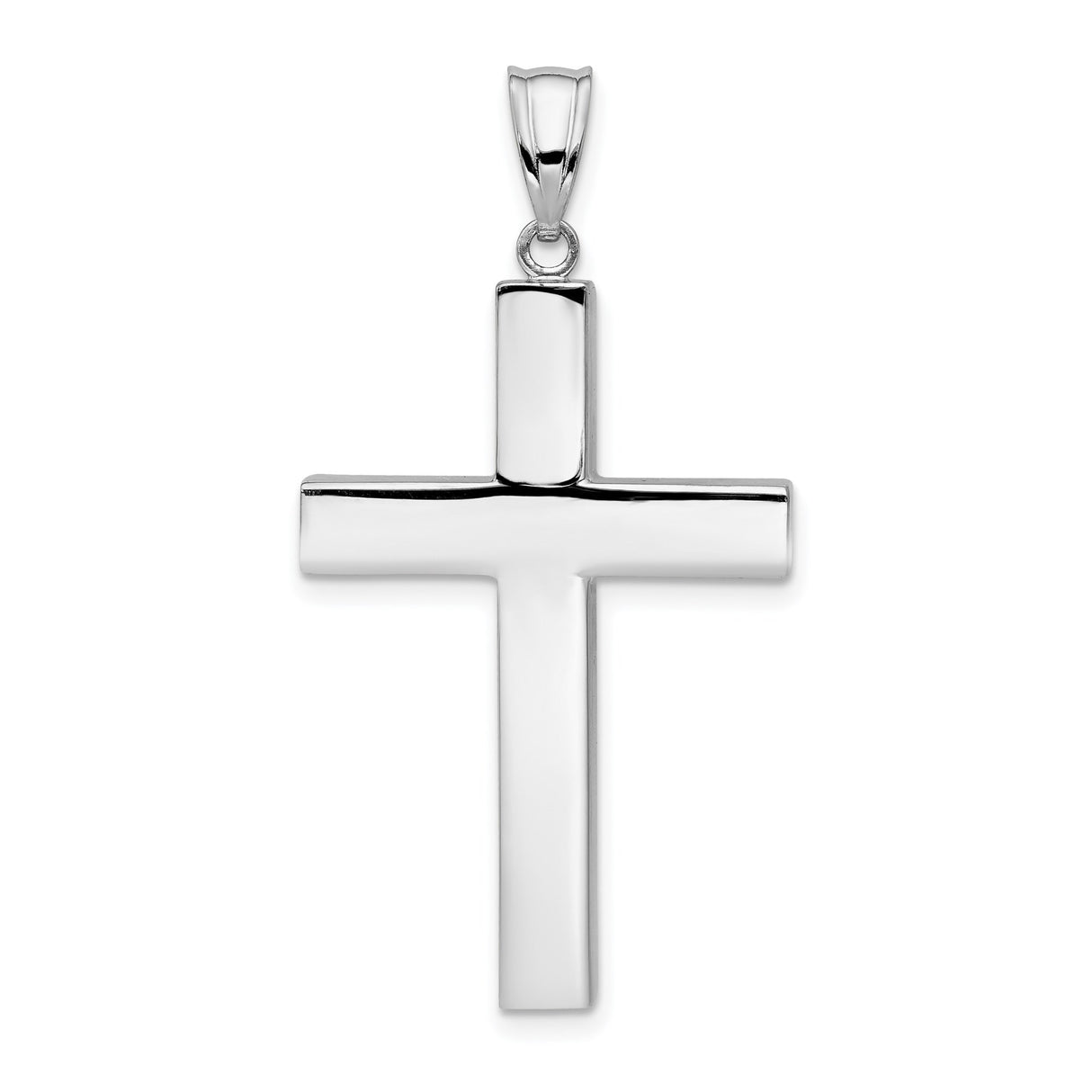 14k White Gold Latin Cross Pendant, Beveled Minimalist Design with Mirror Finish