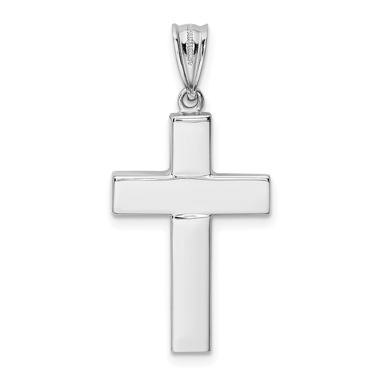 14k White Gold Cross Pendant with Polished Hollow Design, Minimalist Faith Symbol