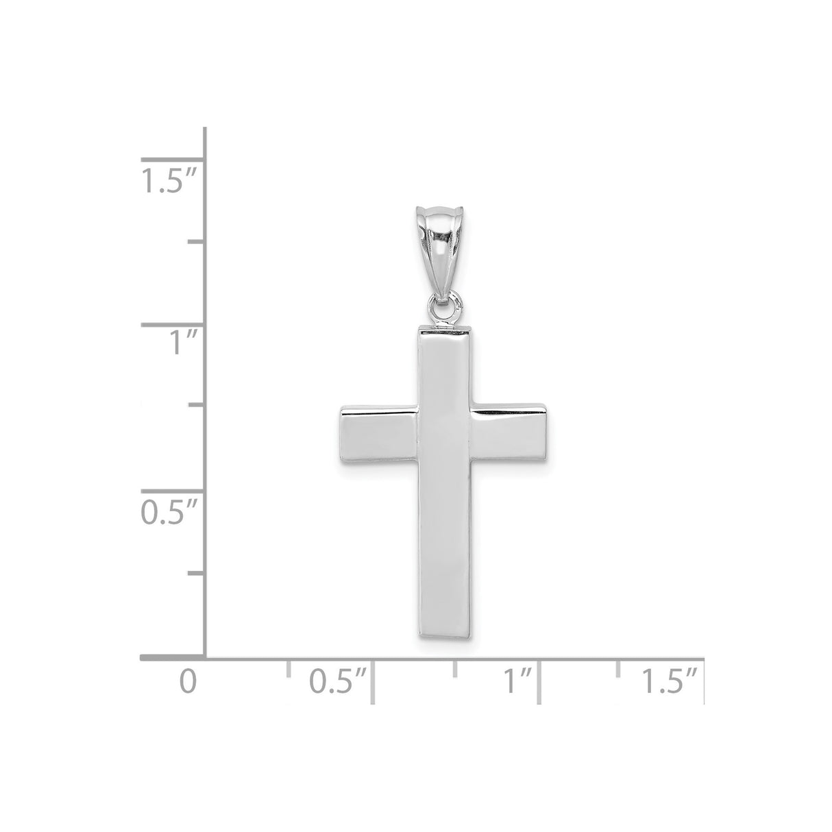 14k White Gold Cross Pendant with Polished Hollow Design, Minimalist Faith Symbol