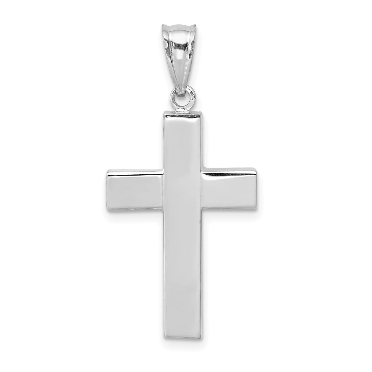 14k White Gold Cross Pendant with Polished Hollow Design, Minimalist Faith Symbol