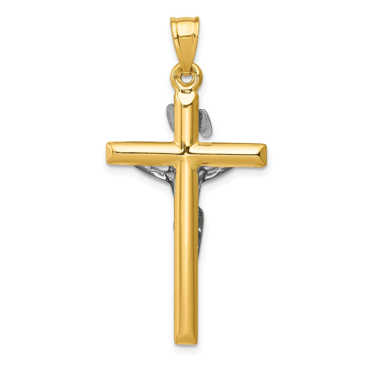 14k Two-Tone Gold Crucifix Charm Pendant with INRI Latin Cross Design
