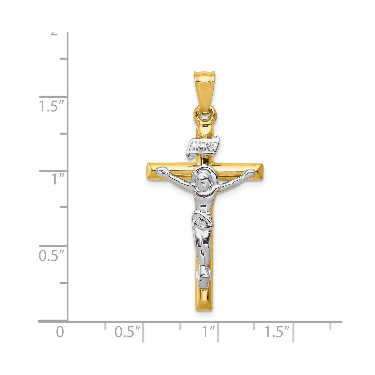 14k Two-Tone Gold Crucifix Charm Pendant with INRI Latin Cross Design