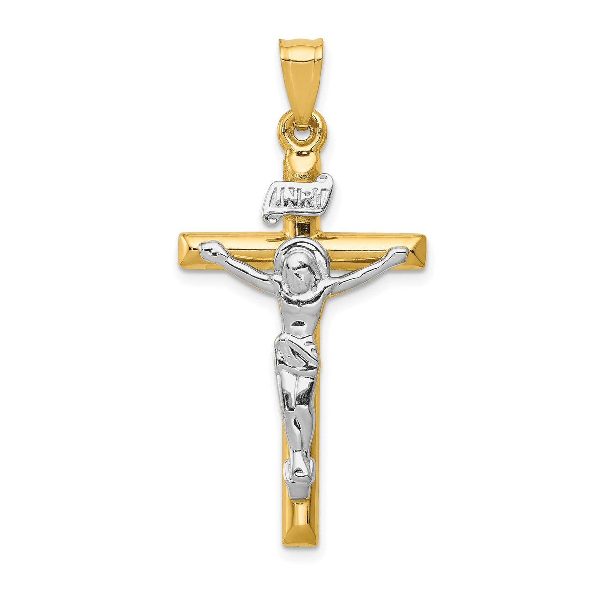 14k Two-Tone Gold Crucifix Charm Pendant with INRI Latin Cross Design