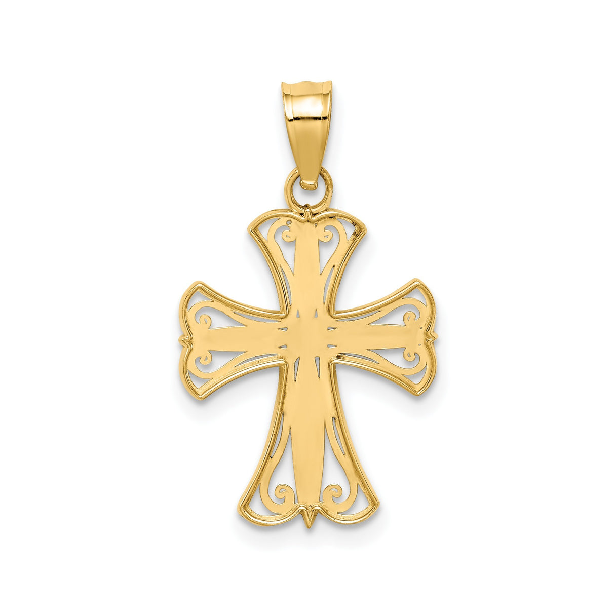 14k Multi-Tone Gold Cross Pendant with Fleur de Lis Detail and Rhodium Accents