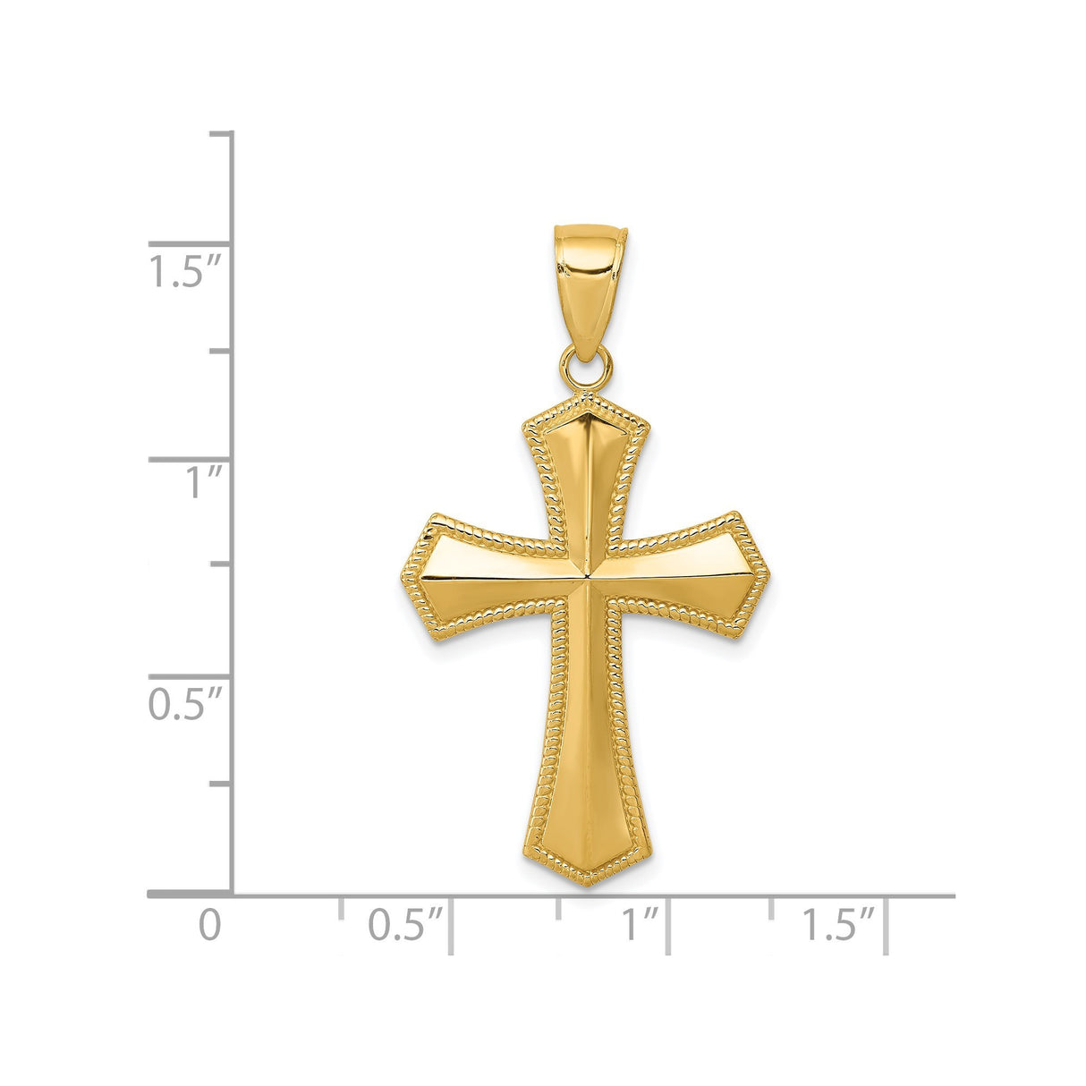 14k Yellow Gold Cross Pendant with Polished Finish and Rope Border Design