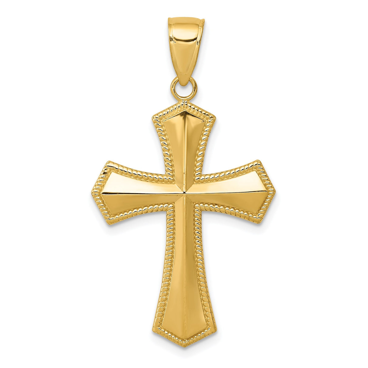 14k Yellow Gold Cross Pendant with Polished Finish and Rope Border Design