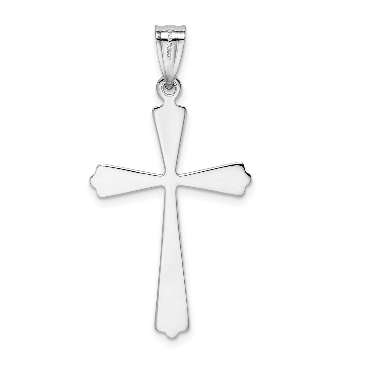 14k White Gold Cross Pendant with Budded Design and Sleek Mirror Finish