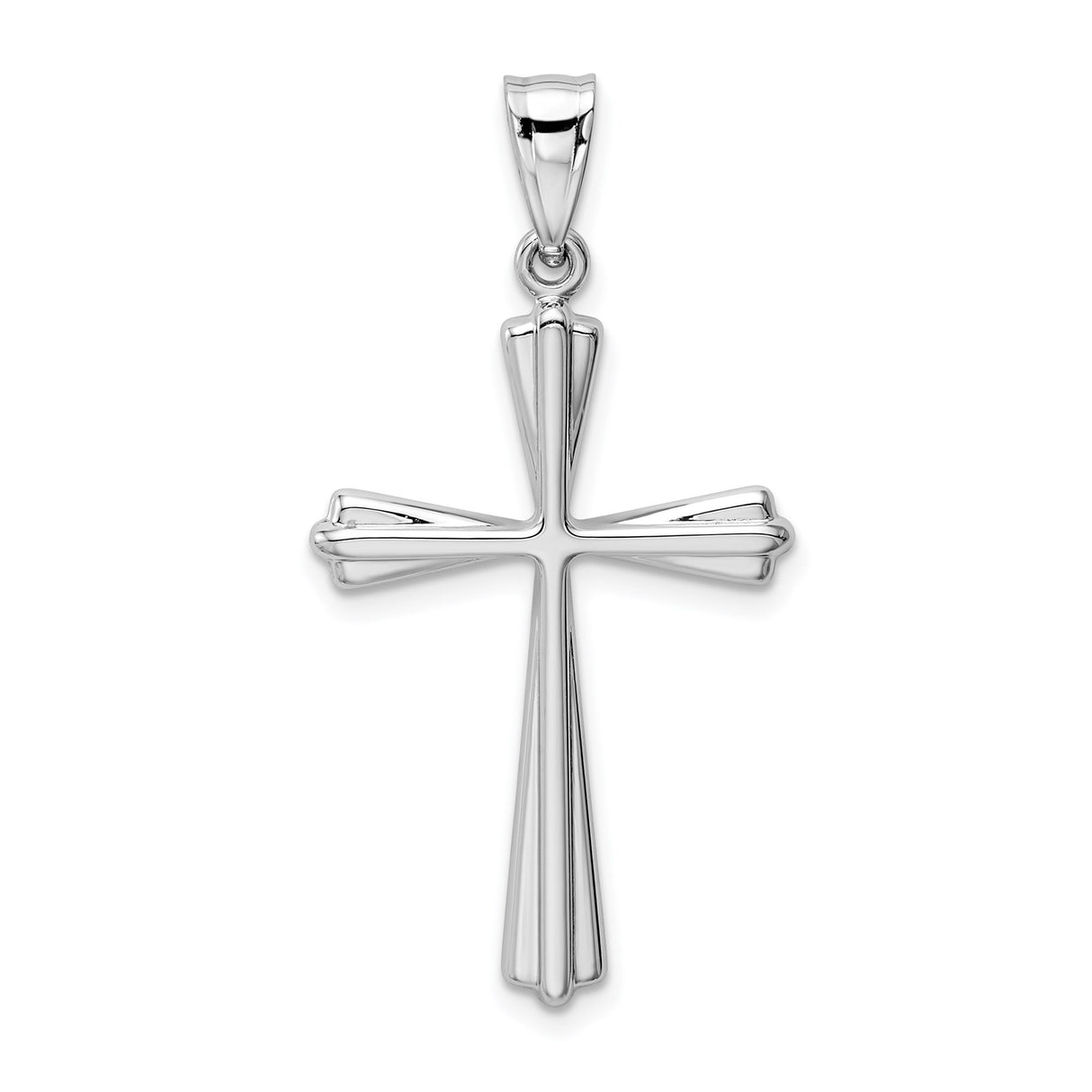 14k White Gold Cross Pendant with Budded Design and Sleek Mirror Finish