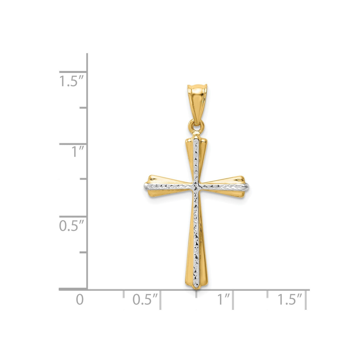 14k Two-Tone Gold Cross Pendant, Textured Diamond-Cut Budded Design
