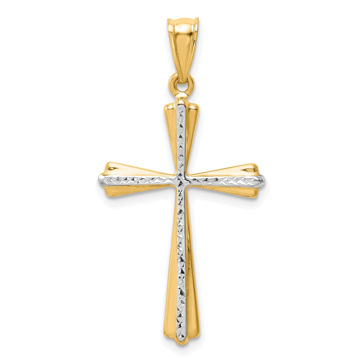 14k Two-Tone Gold Cross Pendant, Textured Diamond-Cut Budded Design
