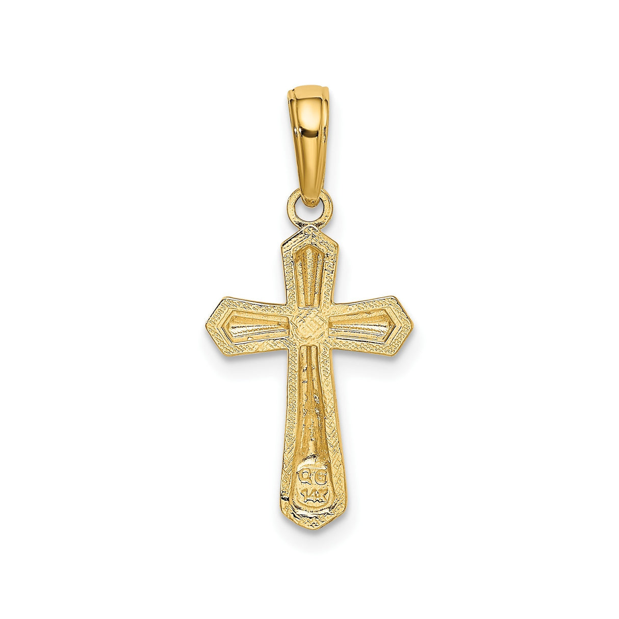 14k Yellow Gold Cross Pendant with Modern Textured Flare Design for Men and Women