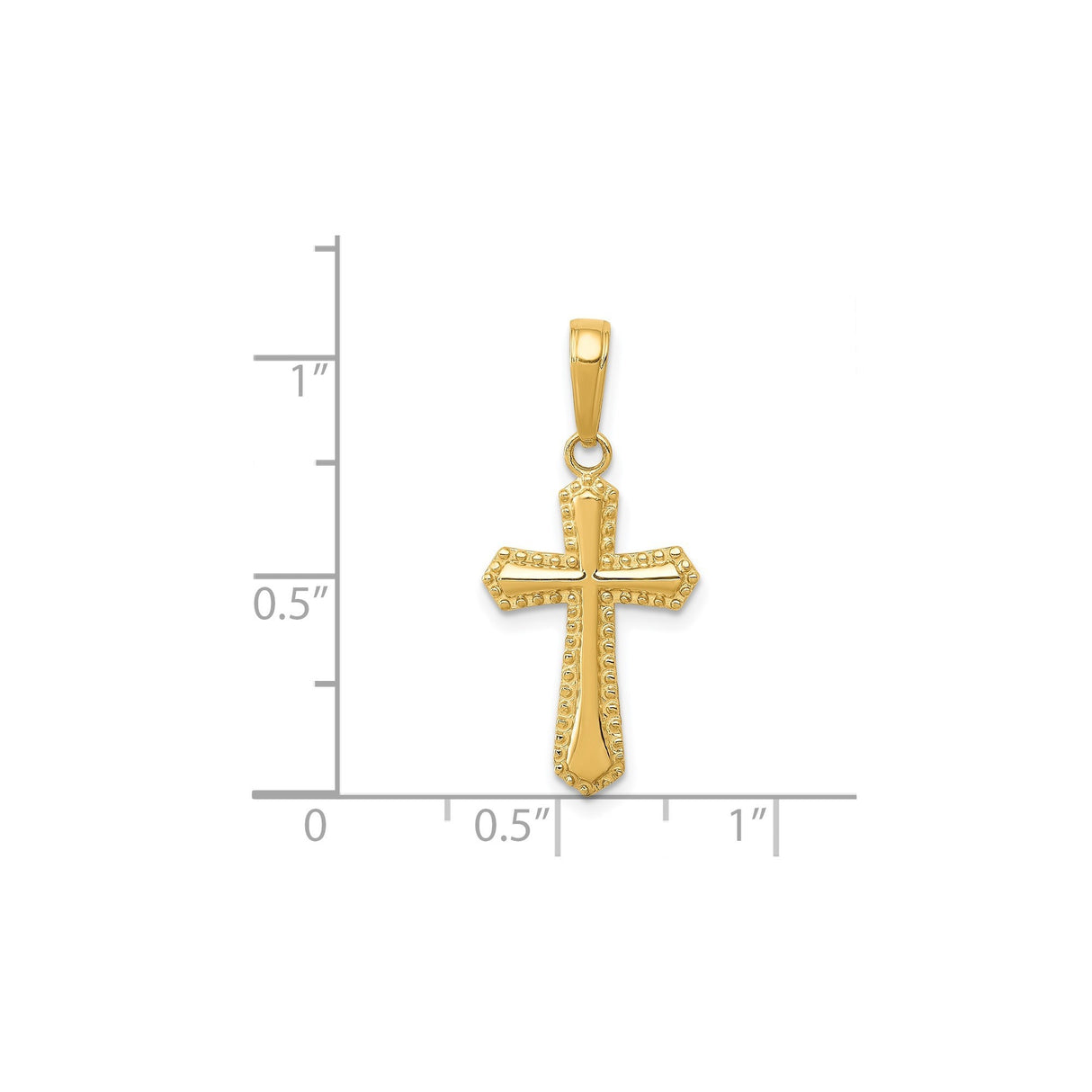 14k Yellow Gold Cross Pendant with Modern Textured Flare Design for Men and Women