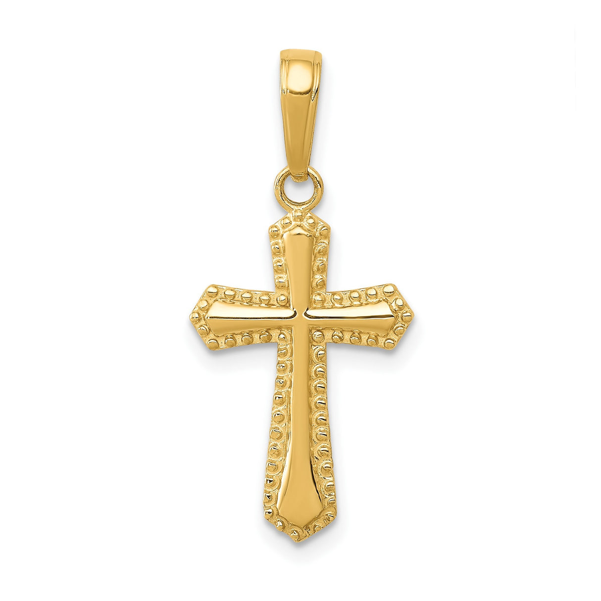 14k Yellow Gold Cross Pendant with Modern Textured Flare Design for Men and Women