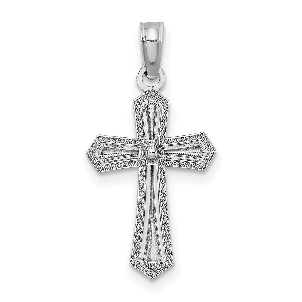 14k White Gold Cross Pendant with Beaded Trim and Polished Minimalist Design