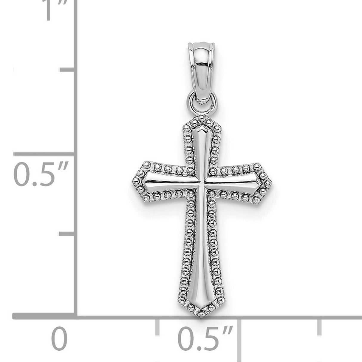 14k White Gold Cross Pendant with Beaded Trim and Polished Minimalist Design