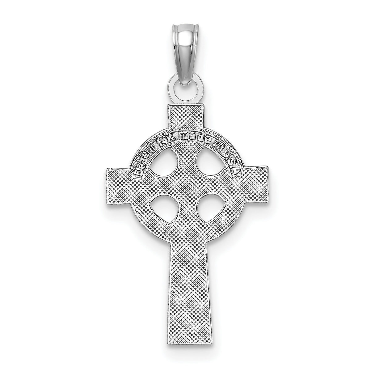 14k White Gold Celtic Cross Pendant with Textured Knotwork Design for Men and Women