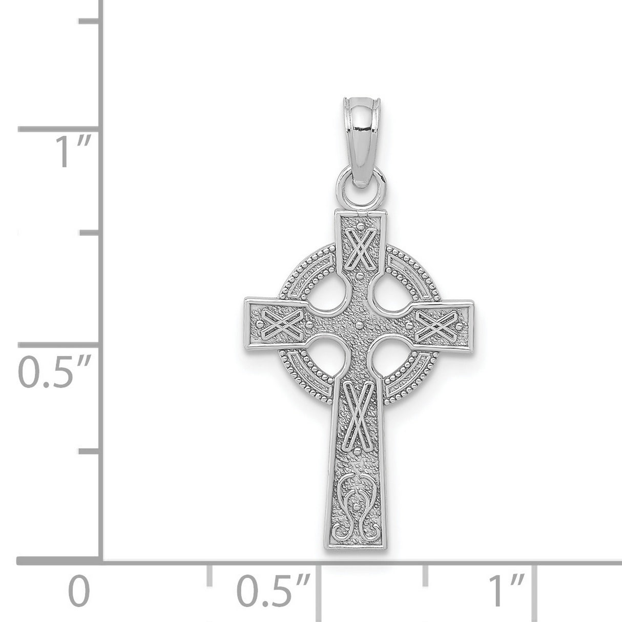 14k White Gold Celtic Cross Pendant with Textured Knotwork Design for Men and Women