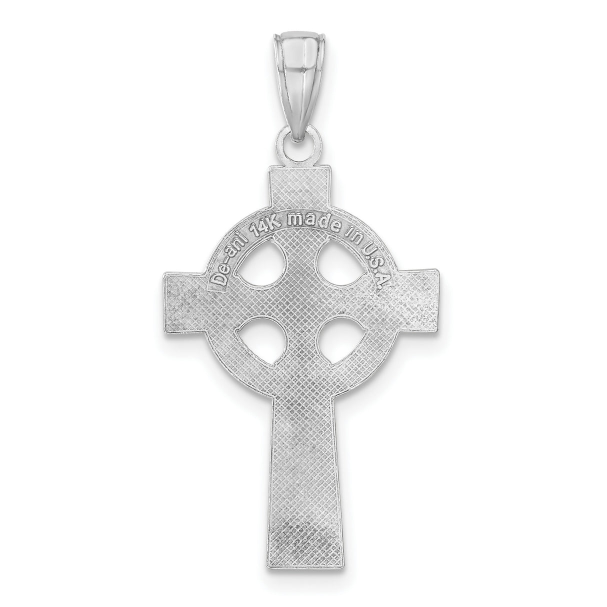 14k White Gold Celtic Cross Pendant with Knotwork Design, Polished Religious Jewelry