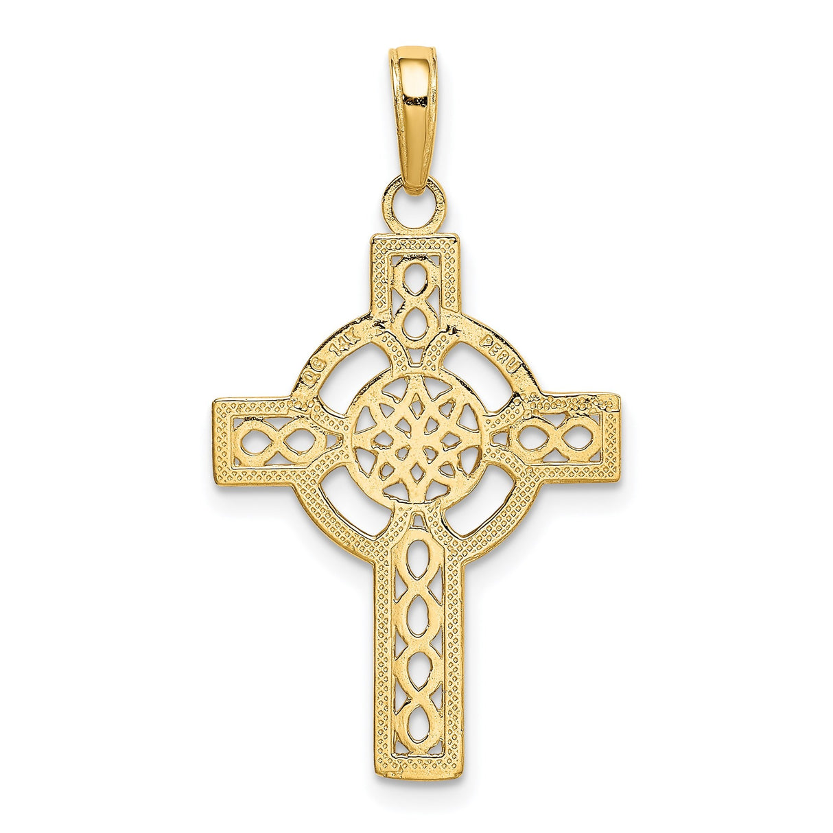 14k Yellow Gold Celtic Cross Pendant with Intricate Knot Pattern and Polished Finish