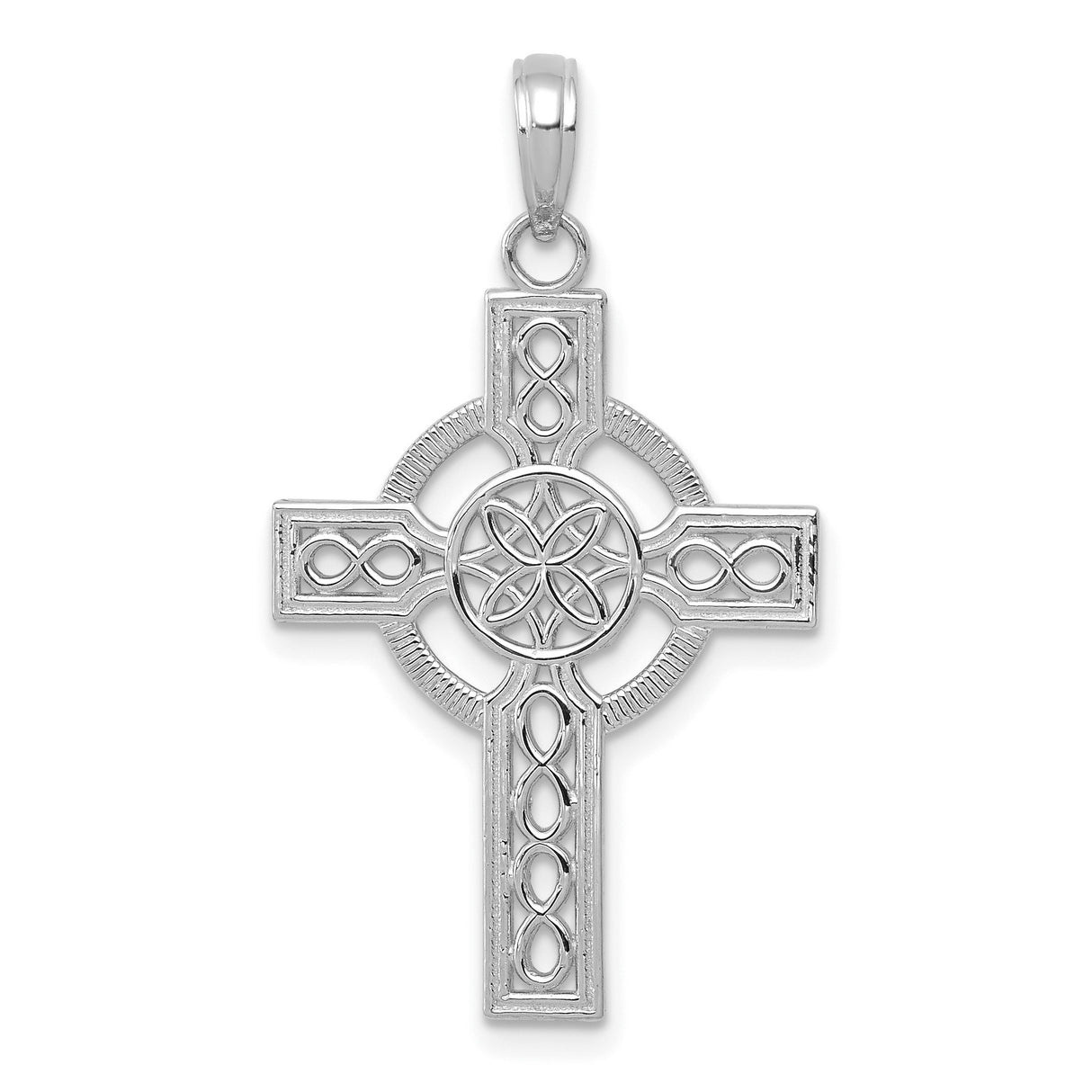 14k White Gold Cross Pendant with Celtic Knot Design for Men and Women