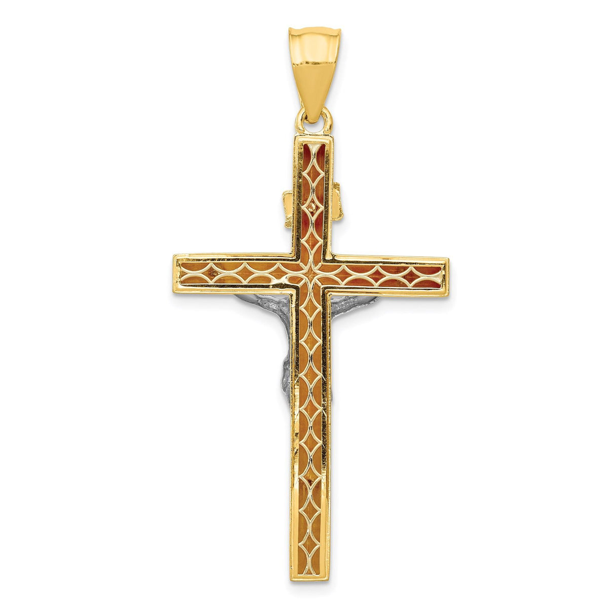14k Two-Tone Gold Crucifix Pendant with INRI Christ Figure, Polished Latin Cross Design