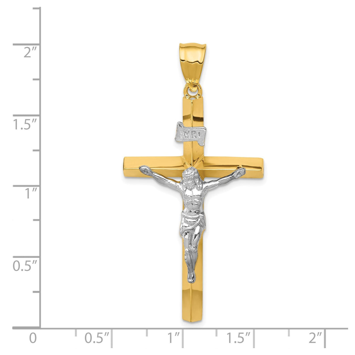 14k Two-Tone Gold Crucifix Pendant with INRI Christ Figure, Polished Latin Cross Design