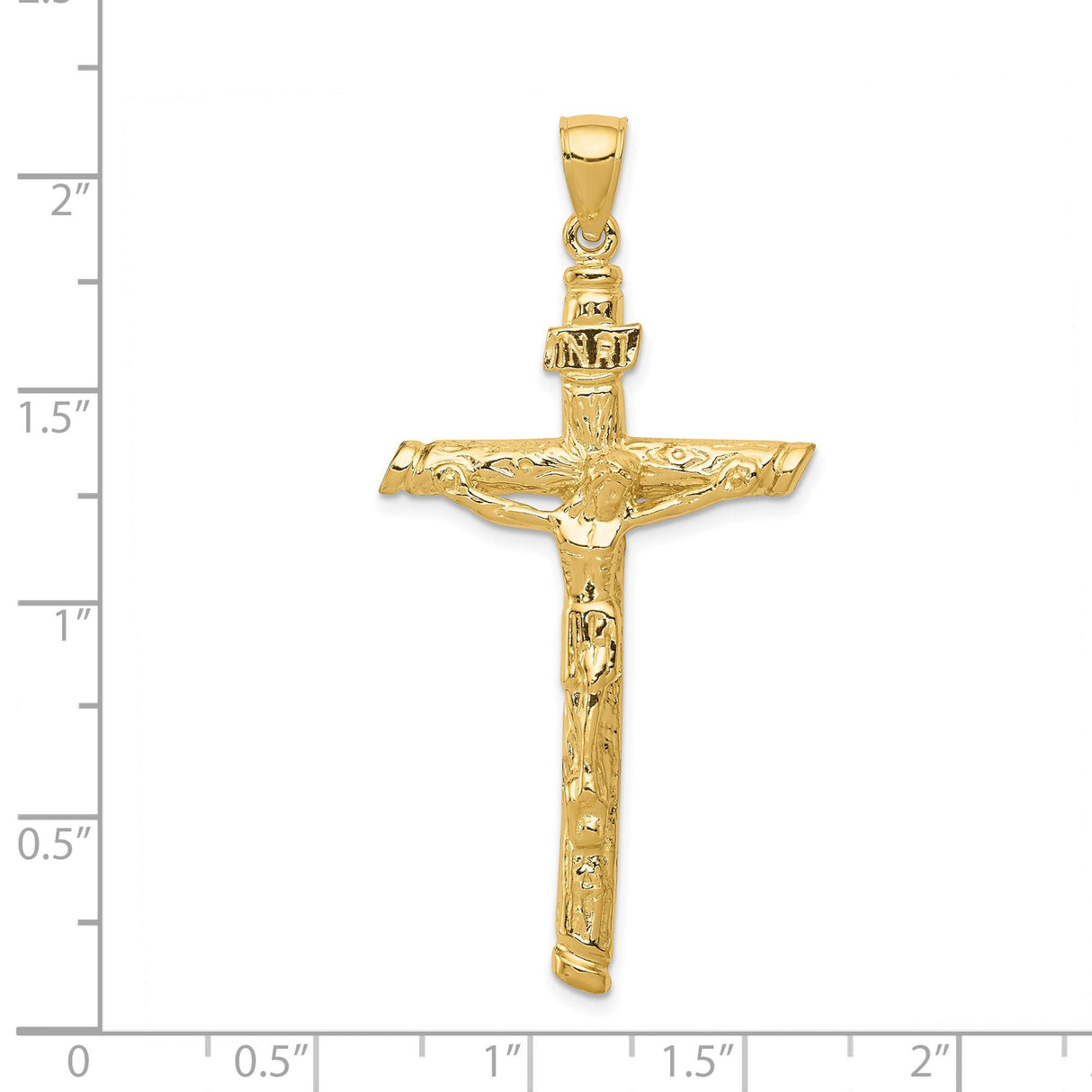 14k Yellow Gold INRI Latin Crucifix Cross Pendant, Textured Christian Religious Charm