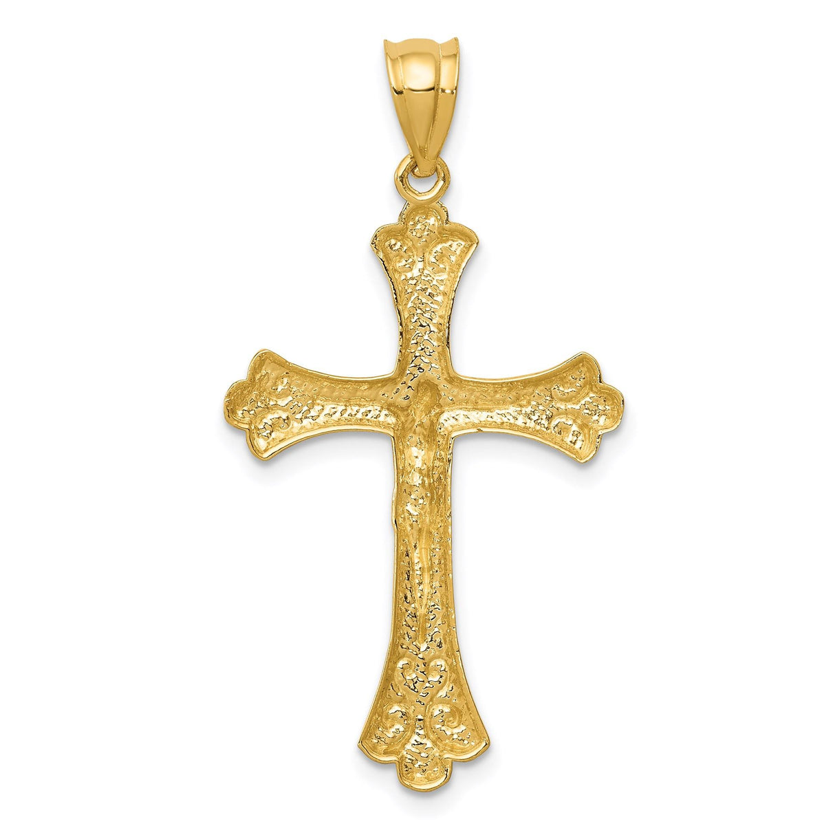 14k Yellow Gold Crucifix Pendant, Baroque Style Religious Cross with Detailed Jesus Charm
