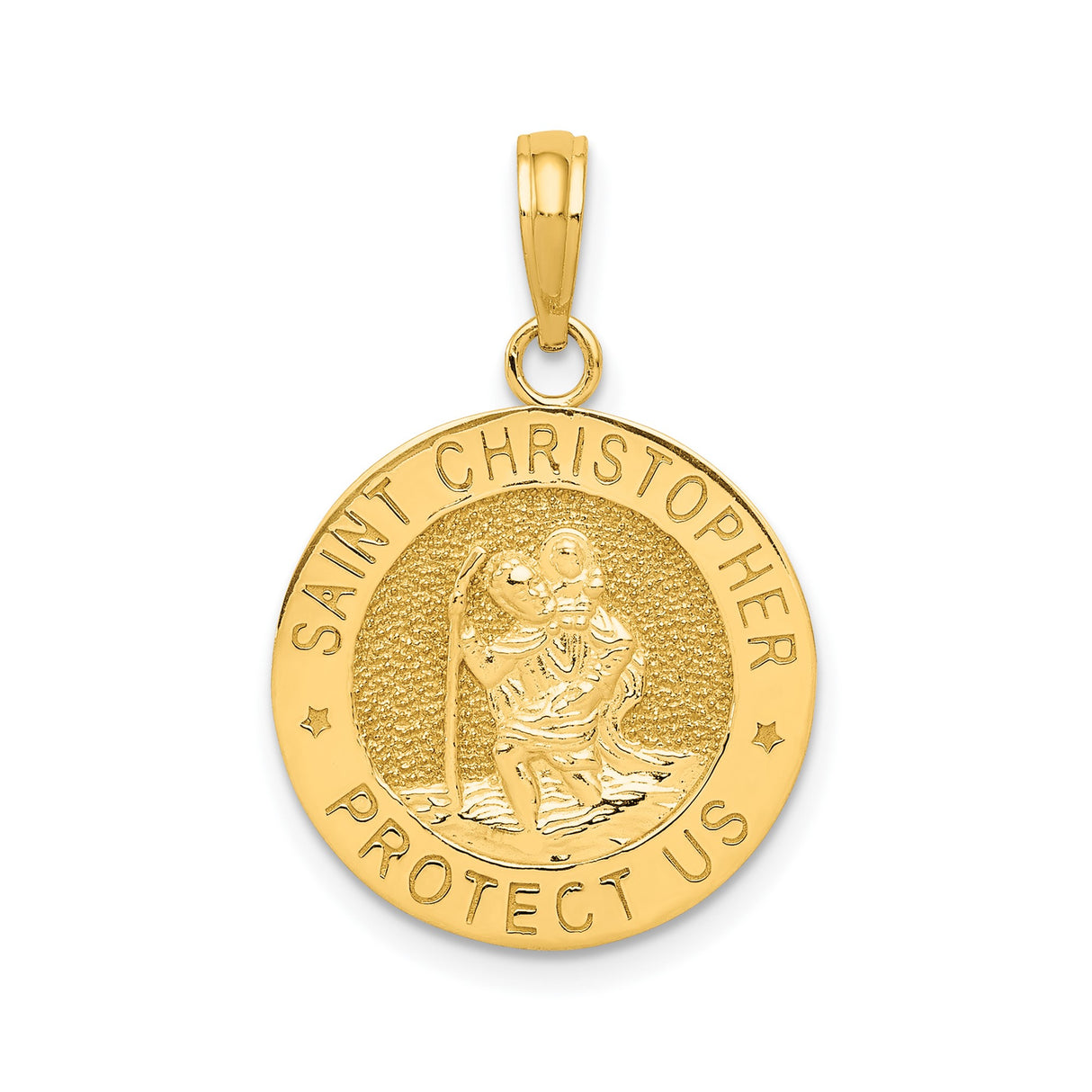 14k Yellow Gold Saint Christopher Medal Pendant with Matte Finish , Religious Travel Protection Jewelry
