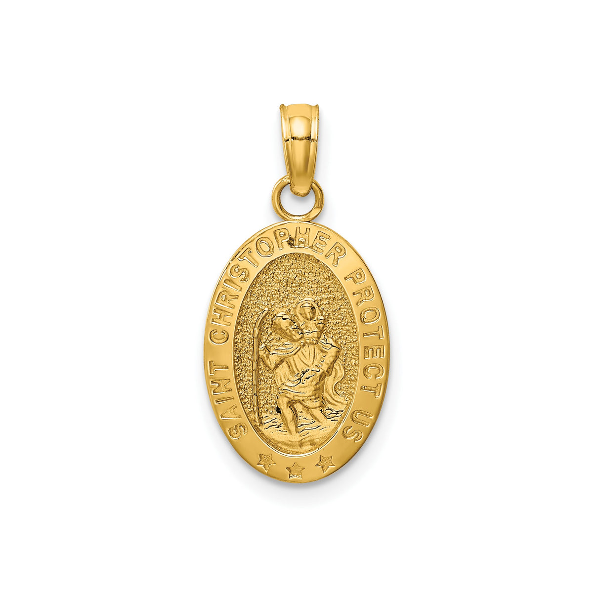 14k Yellow Gold Saint Christopher Oval Pendant, Travel Protection Medallion Charm