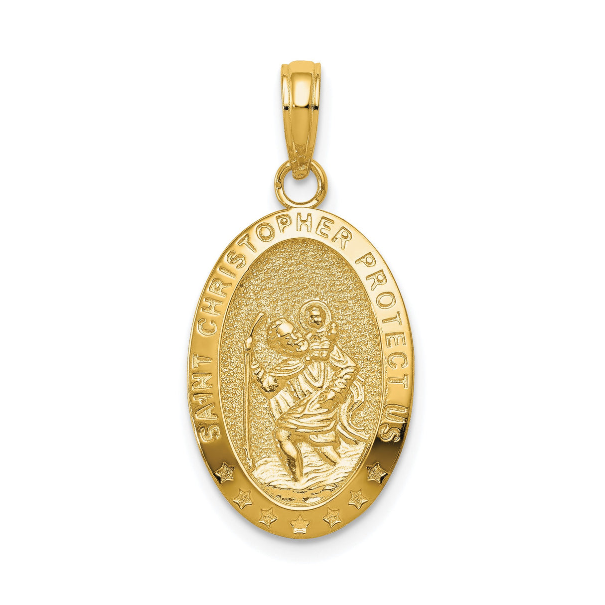 14k Yellow Gold Saint Christopher Oval Pendant for Travel Protection and Faith Strength