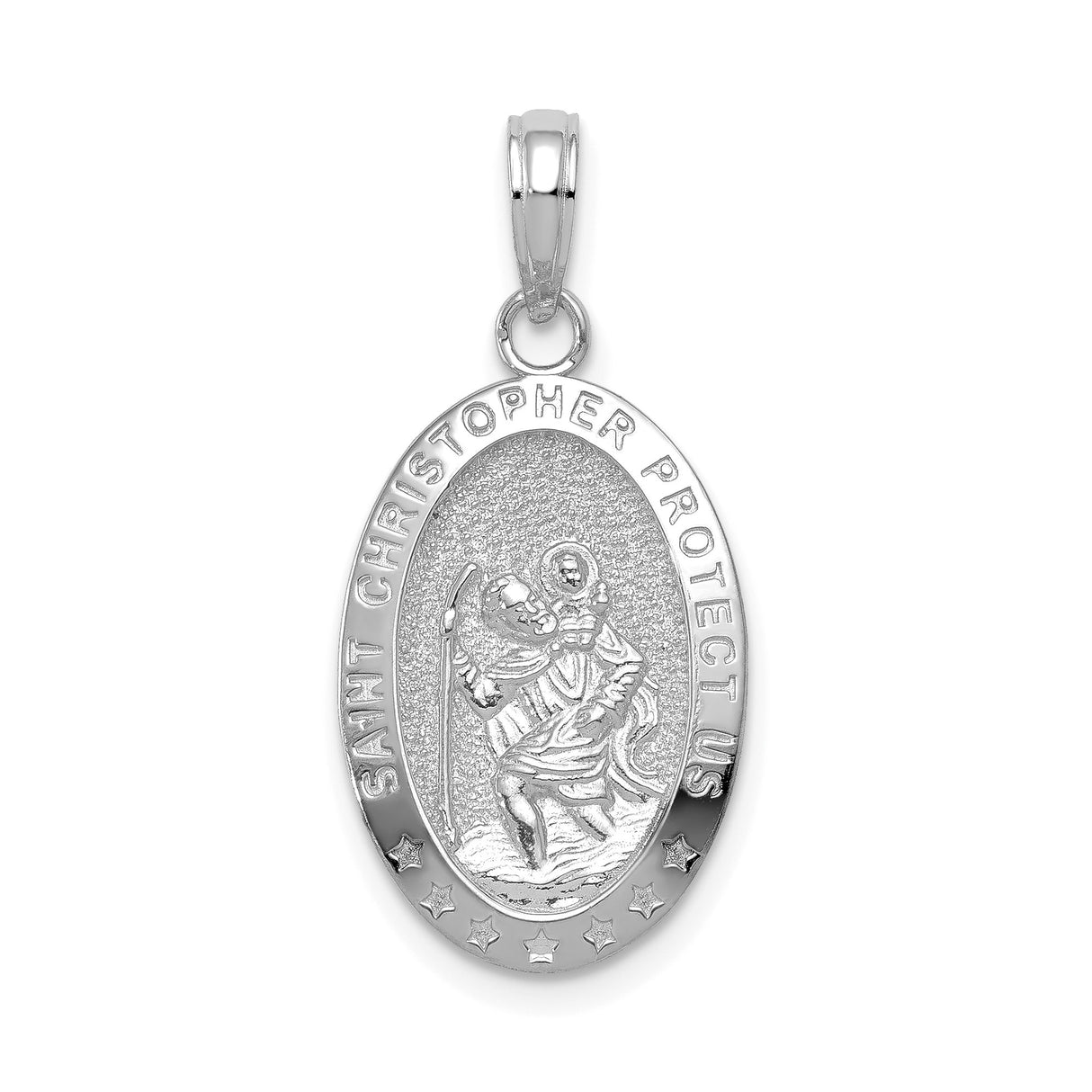 14k White Gold Saint Christopher Oval Pendant with Protective Travel Message