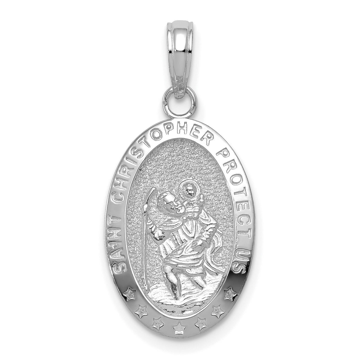 14k White Gold Oval Saint Christopher Pendant Medal Charm for Travel Protection