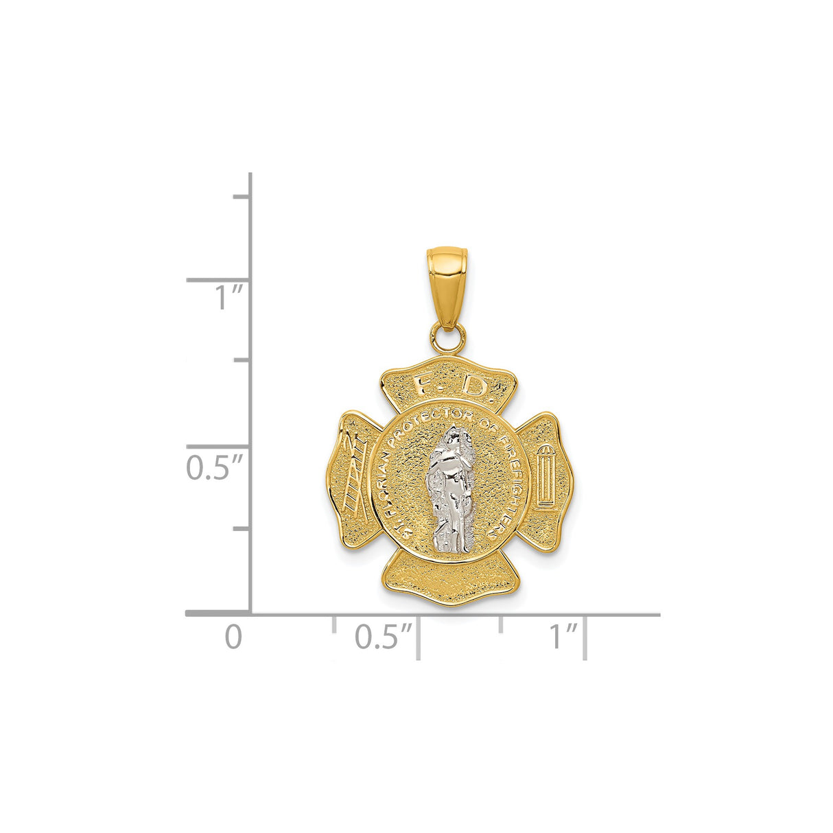 14k Two-Tone Gold Saint Florian Firefighter Pendant with Maltese Cross and Fireman Symbols