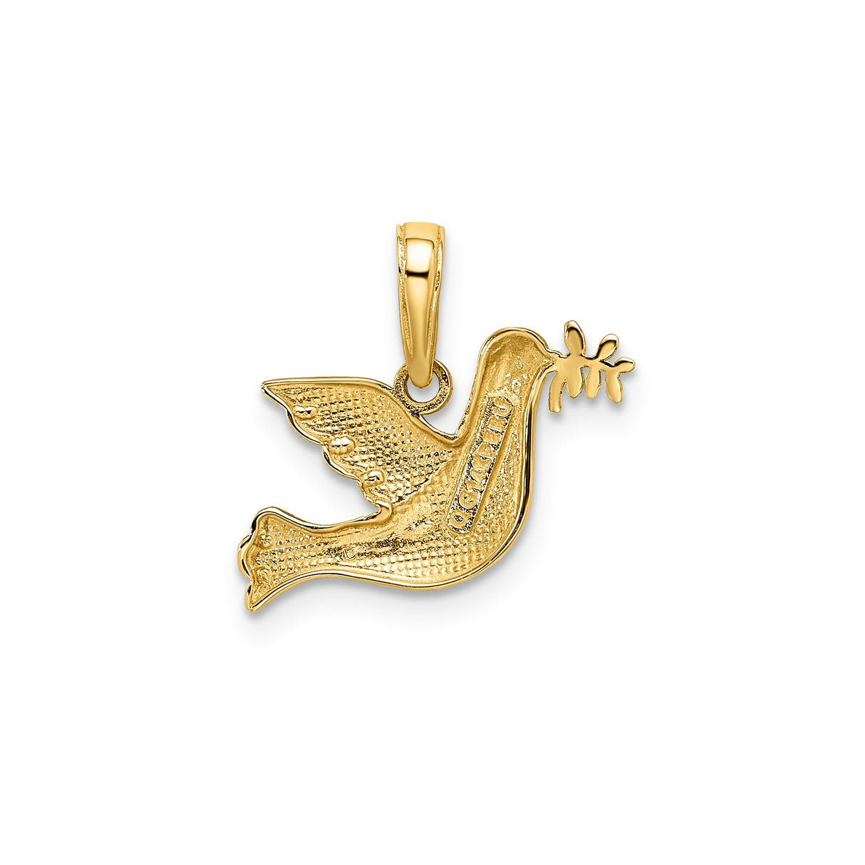 14k Multi-Tone Gold Dove Pendant with Rhodium Wings and Olive Branch, Christian Jewelry