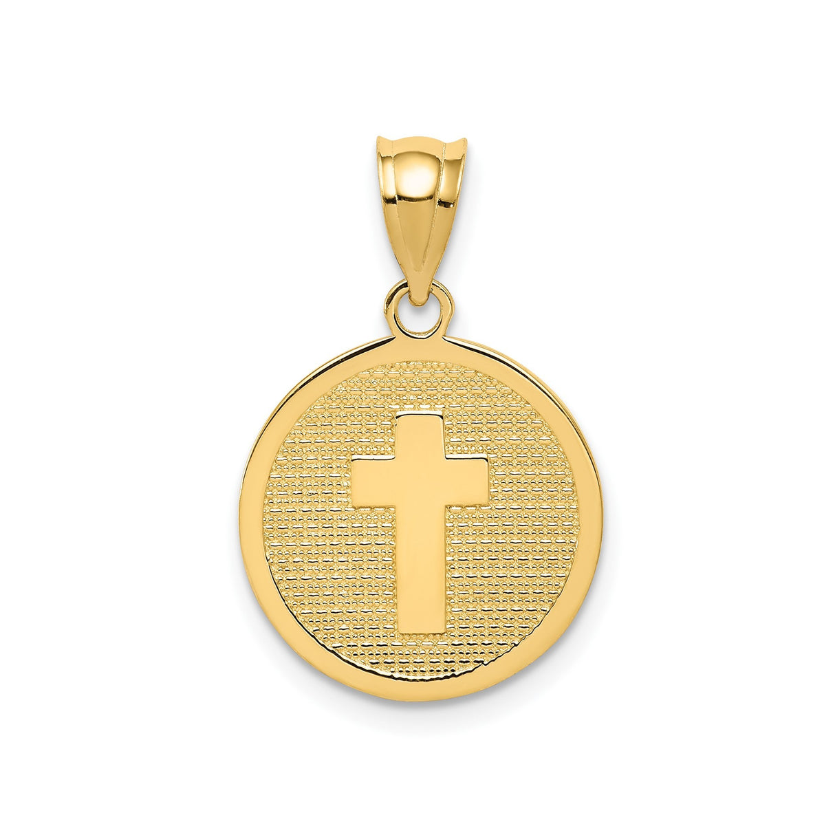 14k Yellow Gold Cross Pendant with Textured Background and Halo Design