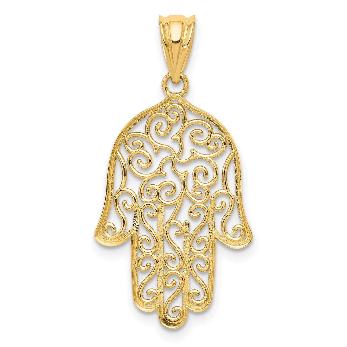 14k Yellow Gold Hamsa Pendant, Filigree Hand of Fatima Amulet, Middle Eastern Spiritual Jewelry
