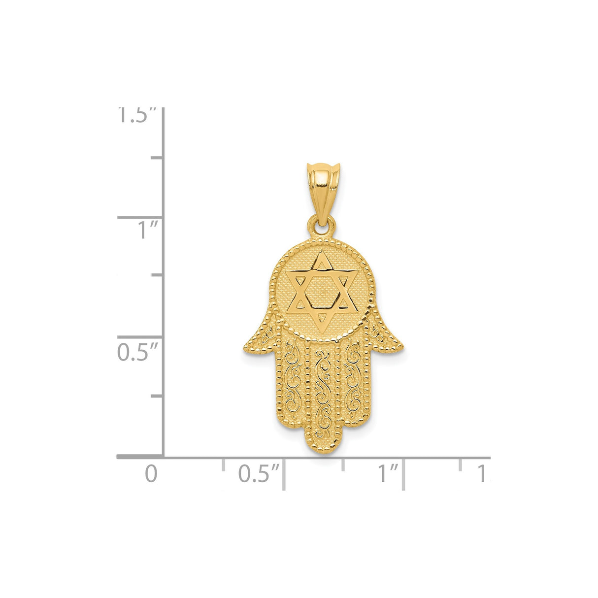 14k Yellow Gold Hamsa Hand Pendant with Star of David, Jewish Faith Amulet for Women or Unisex Wear